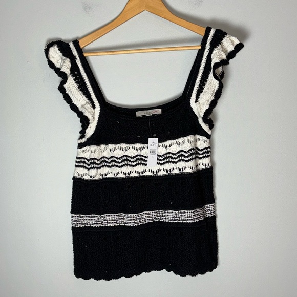 LOFT Tops - New LOFT Black and White Crochet Tank XL